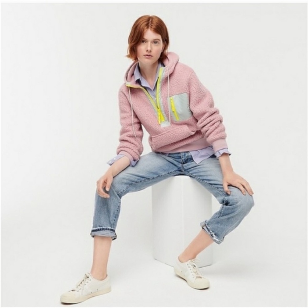 J Crew Pink “Vintage Fleece” Sherpa Hoodie_XXS